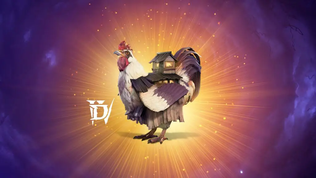 A promotional image featuring the Diablo 4 chicken pet rewarded via World of Warcraft: Midnight.