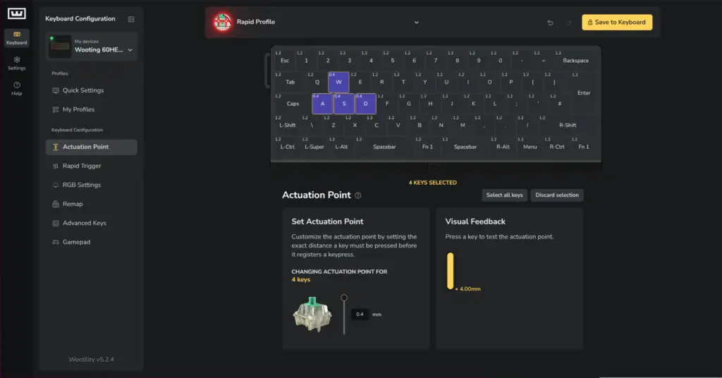 Advanced key binding options in Wootility.