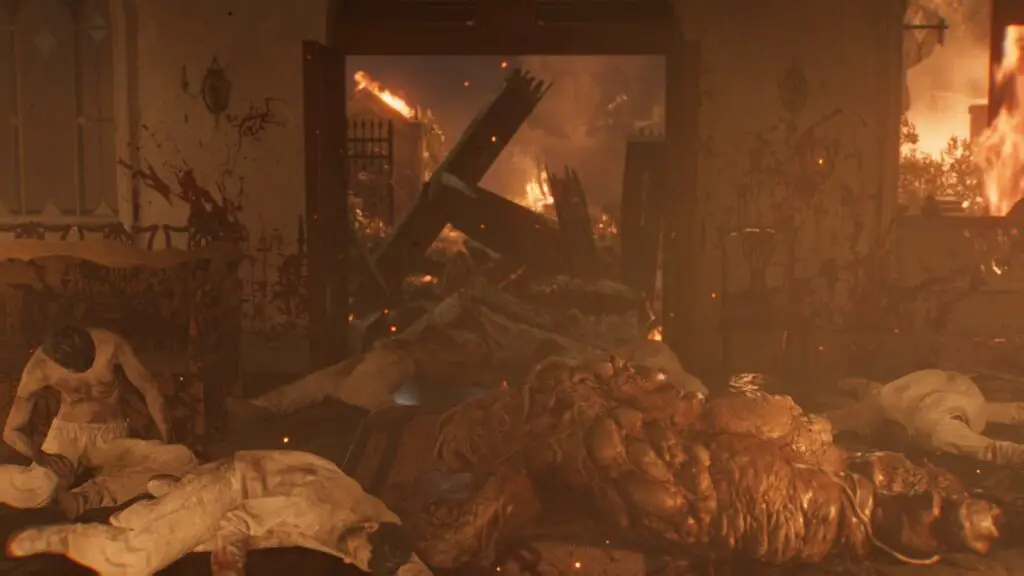 A burning church in Resident Evil Requiem