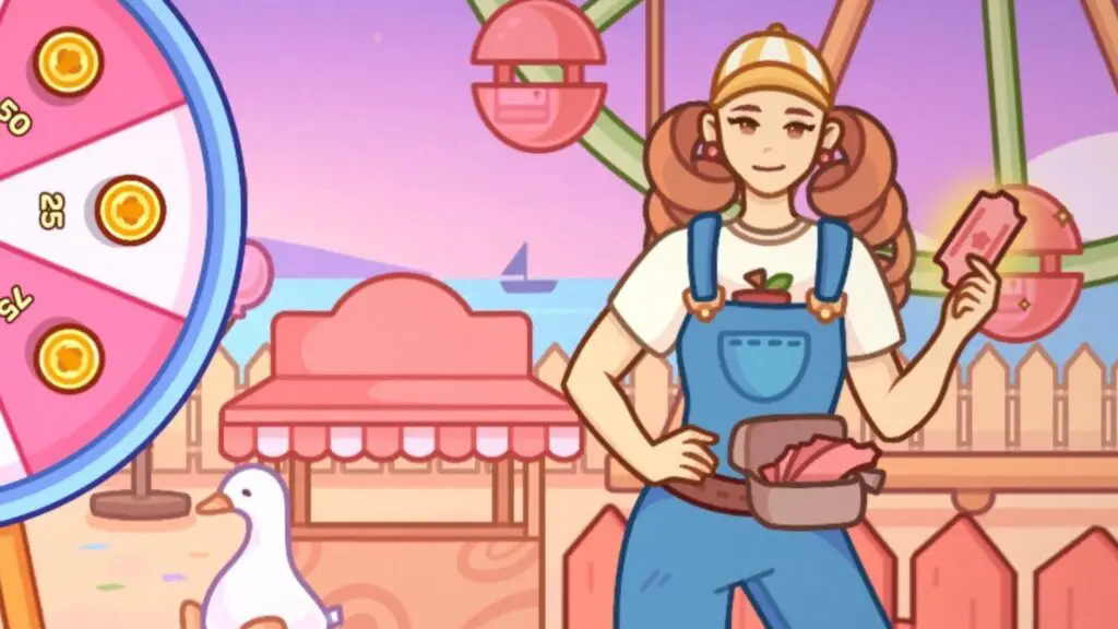 A character holding tickets at the beach.