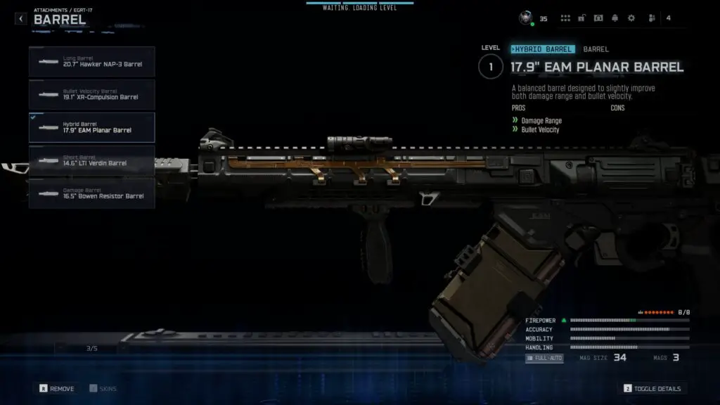 An EGRT-17 assault rifle with a 17.9" EAM planar barrel attachment