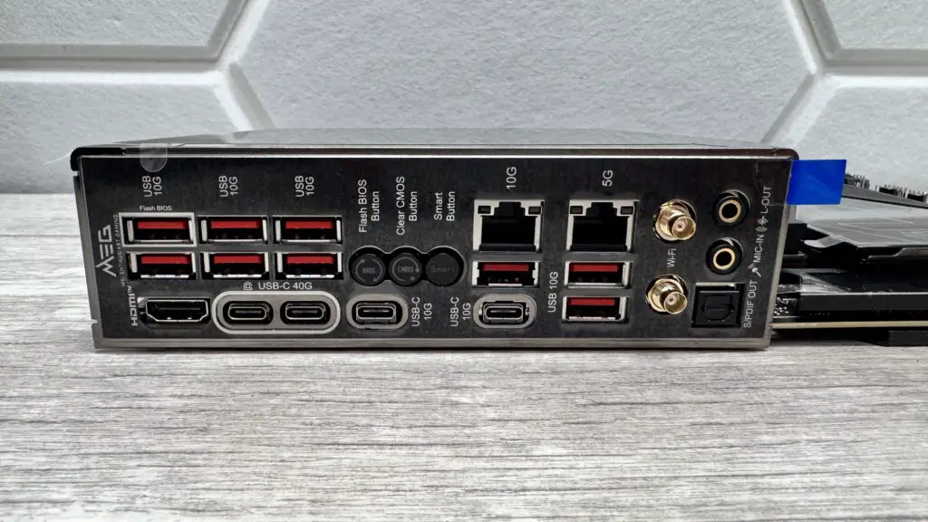 Close up of the MSI MEG X870E Ace Max heatsinks.