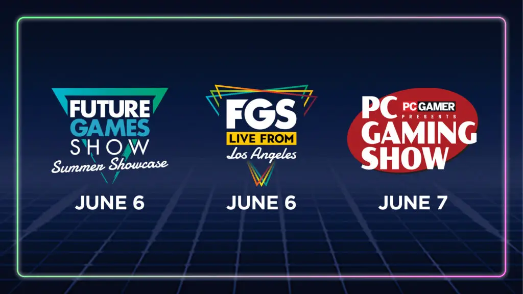 Logos for the Future Games Show Summer Showcase, FGS Live From Los Angeles, and PC Gaming Show