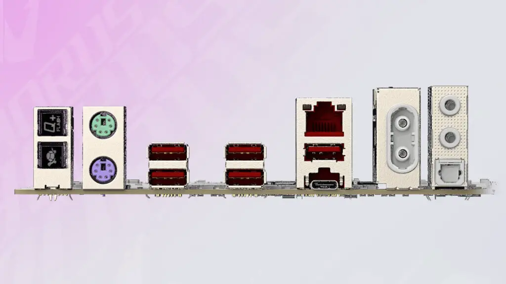 Rear IO panel of the Gigabyte Z890 showing limited USB ports