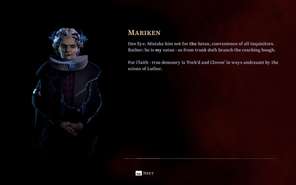 A witch named Mariken explains that One Eye is a devil, but not the devil