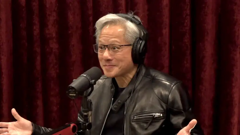 Jensen Huang discussing Nvidia's early years in GPU design on the Joe Rogan Experience podcast