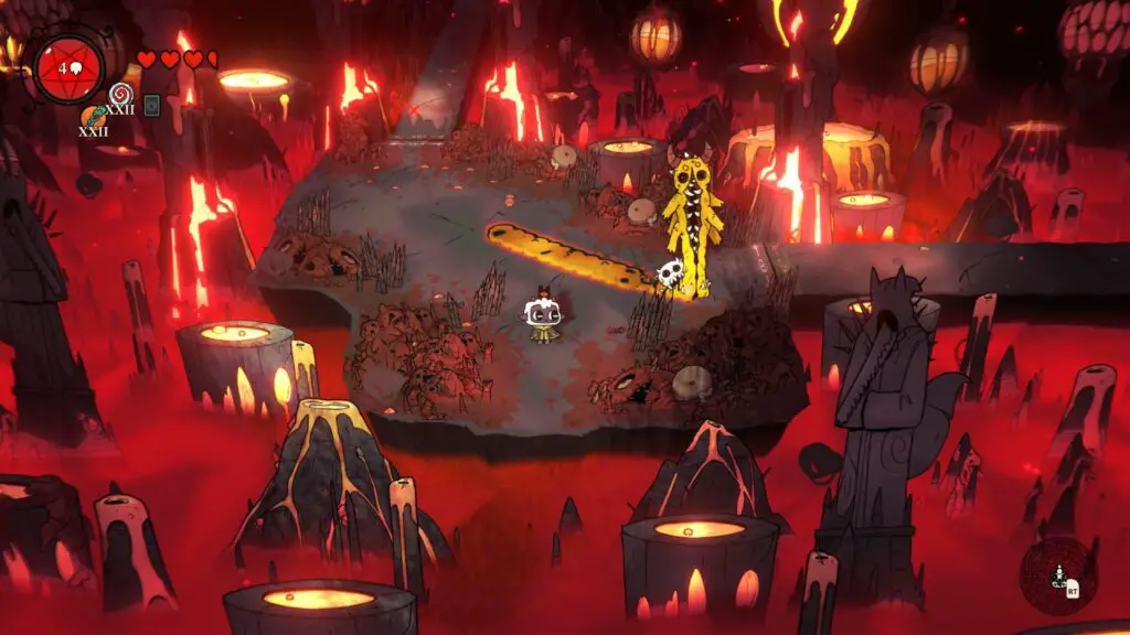 A character running through the dark, rot-infested woods in Cult of the Lamb