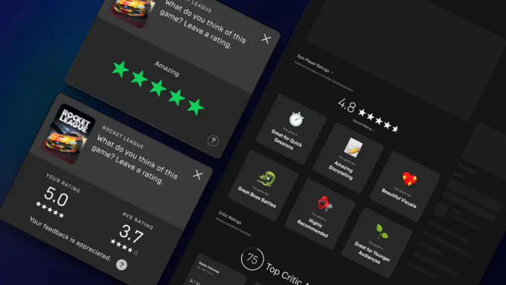 The Epic Games Store's rating functionality being shown.