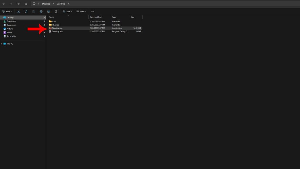 The Stardrop mod manager file contents unzipped and in file explorer