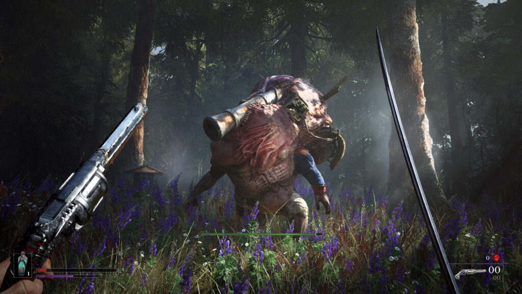 A strange monster approaches in a tranquil forest